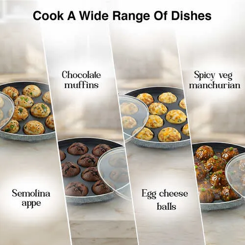 Prestige Omega Select Plus 12 Pits Paniyarakkal with Lid 24 cm Diameter (Aluminium, Non-stick) - Detail View